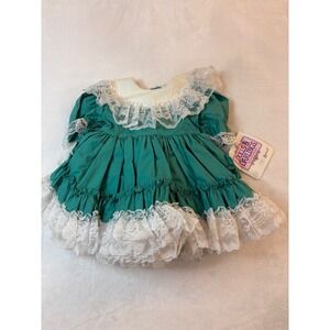 NWT Dolls & Darlings Girls Emerald Green Lace Trim Special Occasion Dress 24M